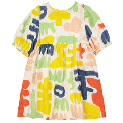 Carnival All Over Puffed Sleeve Woven Dress