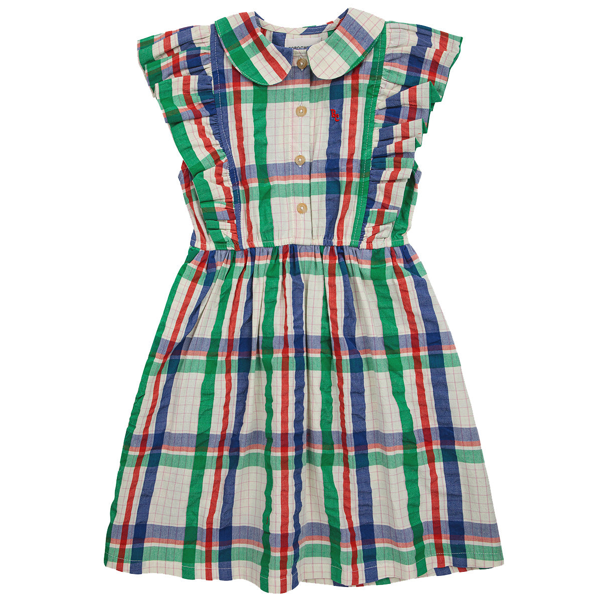 madras checks ruffle woven dress