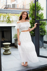 The Bella White Maxi Dot with Tassels from Theme. It is the so beautiful with the all over dot dobbie material.