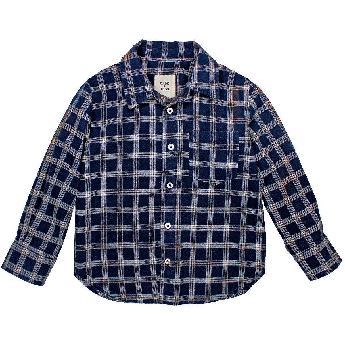 Babe & Tess The Oceano Chemise Shirt with button front, pointed collar, chest pocket and long sleeves