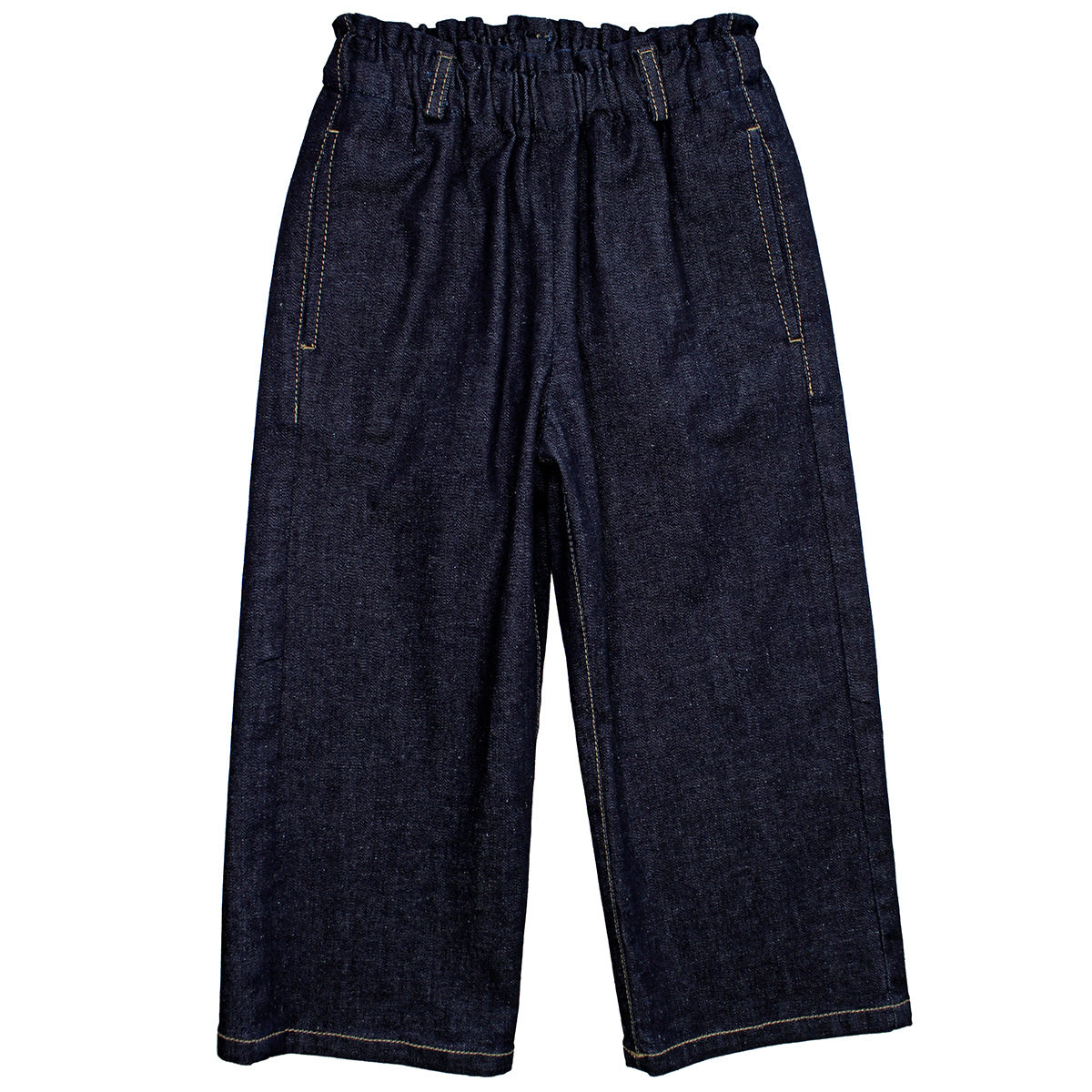 Babe & Tess The New Talita Denim Pant with elastic waistband, side pockets and contrast stitching