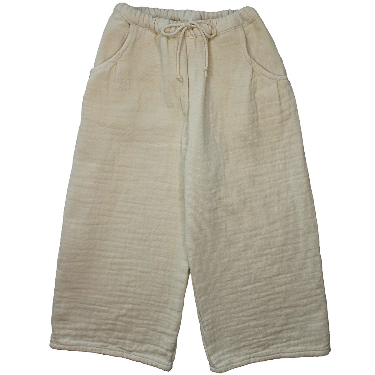 Babe & Tess Federica Pant, cropped cotton gauze pants with elastic drawstring waistband and side pockets.