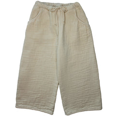 Babe & Tess Federica Pant, cropped cotton gauze pants with elastic drawstring waistband and side pockets.