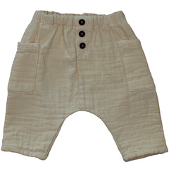 Babe & Tess The Ettore Pant textured cotton shorts with elastic waist, buttons and patch pockets