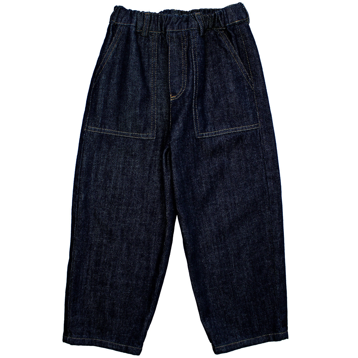 Babe & Tess The Guglielmo Denim Pant relaxed straight-leg jeans with elastic waistband and patch pockets