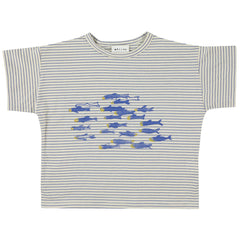 The Ushi Tee from Morley. Striped t-shirt, Relaxed fit, Round neck, Dropped shoulder seam, Fish graphic motif.