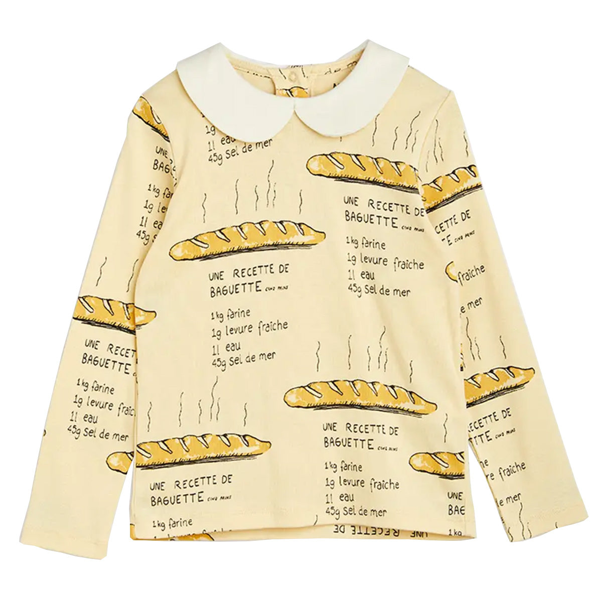 Baguette Long Sleeve Tee by Mini Rodini. Yellow long sleeve T-shirt with all over print, made from GOTS certified organic cotton