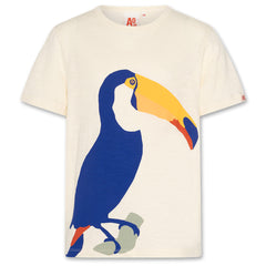 The Mat Toucan Tee from AO76. Crew neck, Short sleeves, Printed on front. 50% recycled cotton, 50% cotton