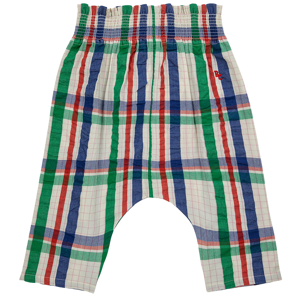 The Baby Madras Checks Woven Harem Pants from Bobo Choses. Designed with elasticated waistband, embroidery, baggy fit.