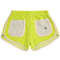 The Green Terry Shorts from Bobo Choses. Designed with regular crotch, elasticated waistband, slim fit