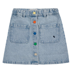 The BC Denim Skirt from Bobo Choses. Designed with adjustable waistband, front button fastening