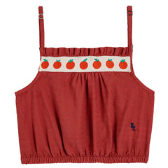 The Tomato Woven Top from Bobo Choses. Designed with adjustable straps, elasticated bottom