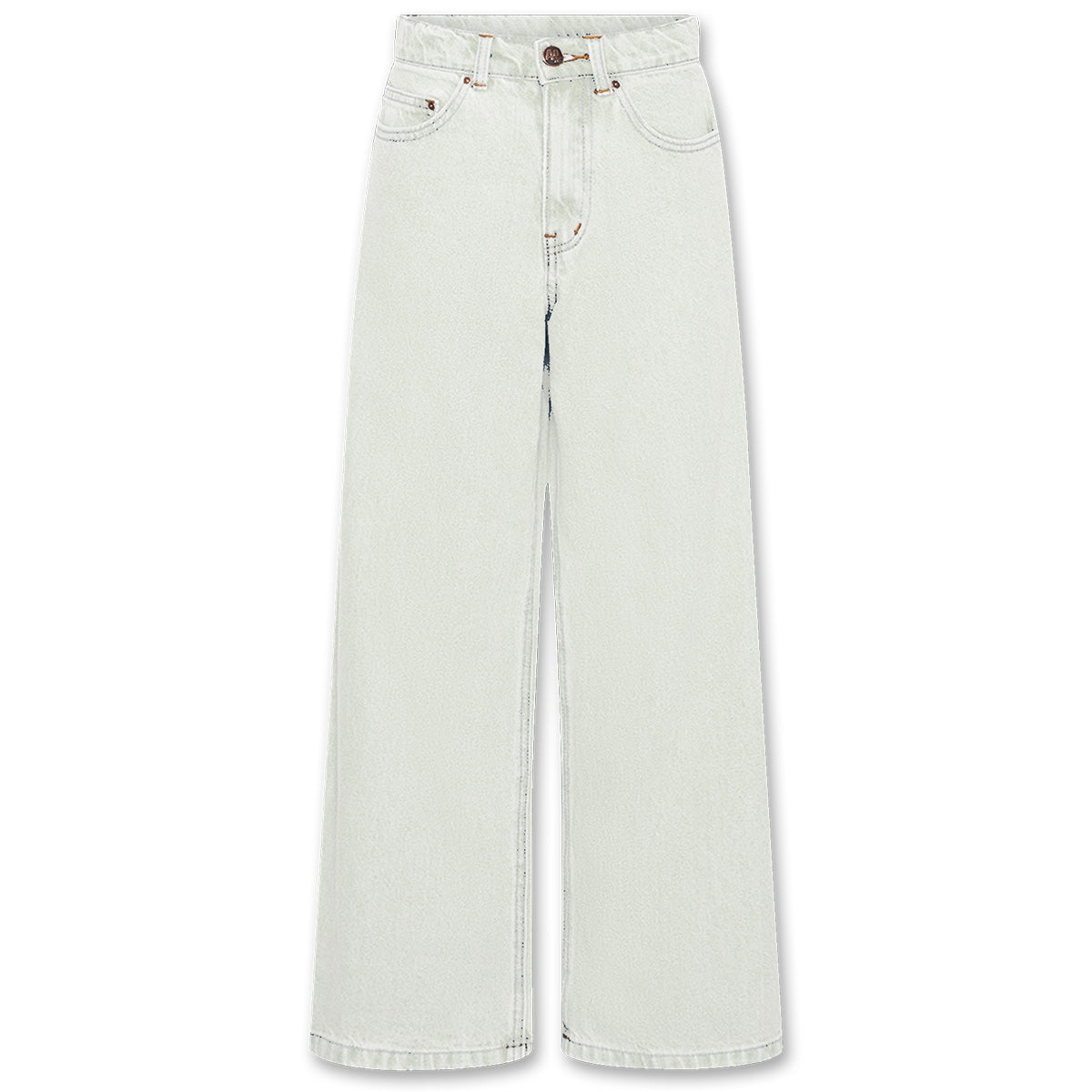 The Leyla Color Pants from AO76. High-waisted wide-leg jeans with a button and zip closure.