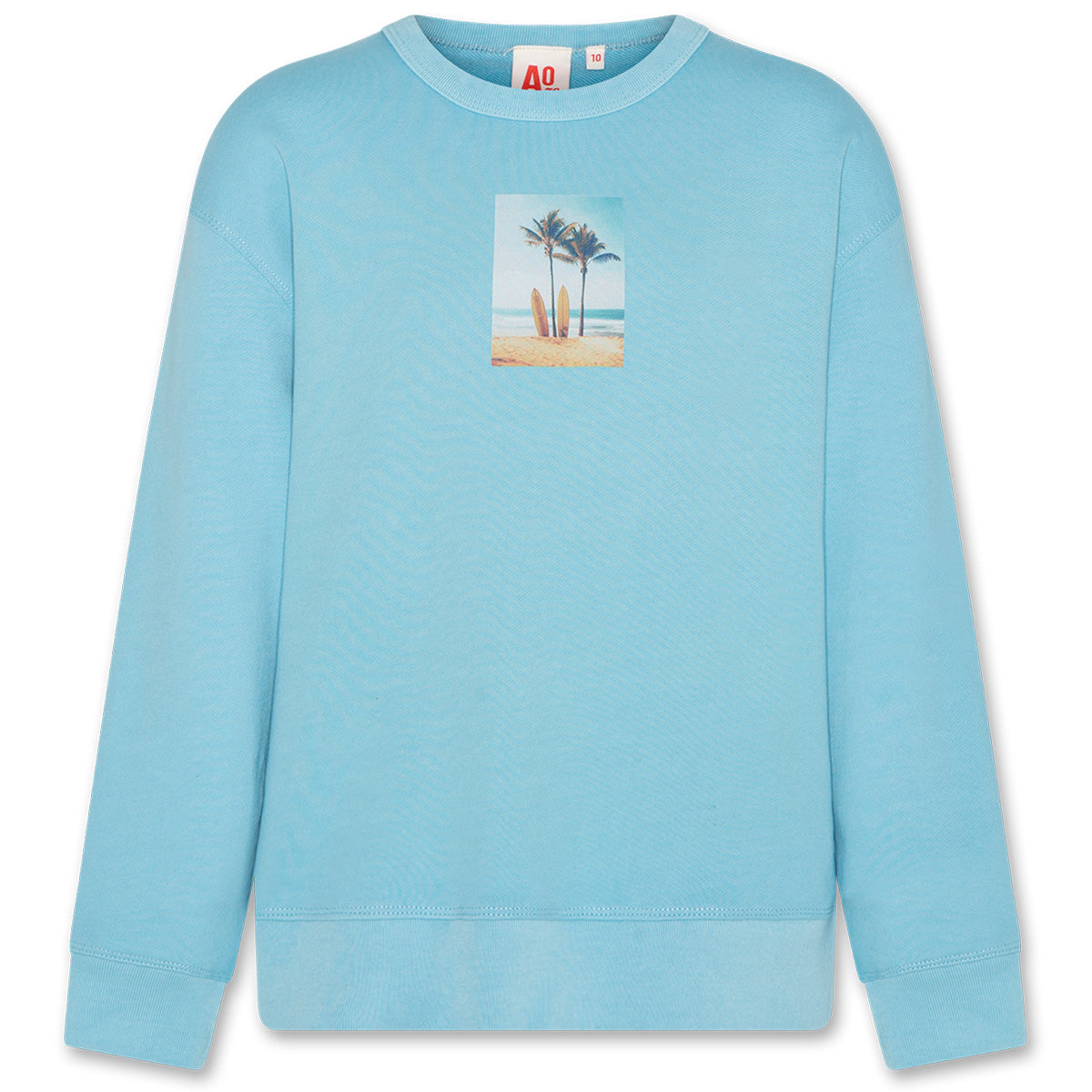 The Oscar Sweater Beach from AO76. Small old-school print in front, same in large on the back.