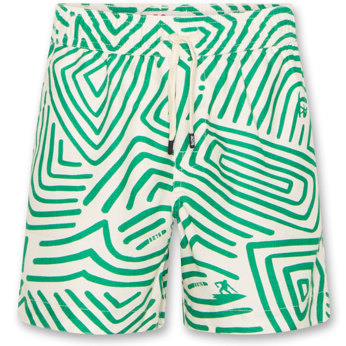 Swimshorts Waves by AO76. A bold and modern swimwear piece featuring an eye-catching green geometric wave pattern.