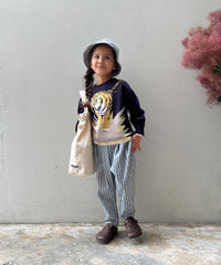 Indigo Herringbone Striped Pants