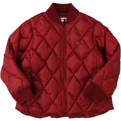 The Flare Ball Blouson from Fith. This is a quilted bomber-style jacket in a rich burgundy red color.