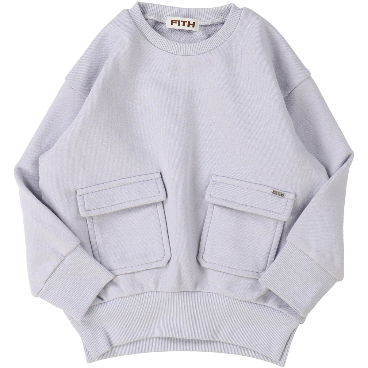 The Pocket Sweatshirt from Fith. A grey sweatshirt with a relaxed fit, ribbed trims, and two large front flap pockets.