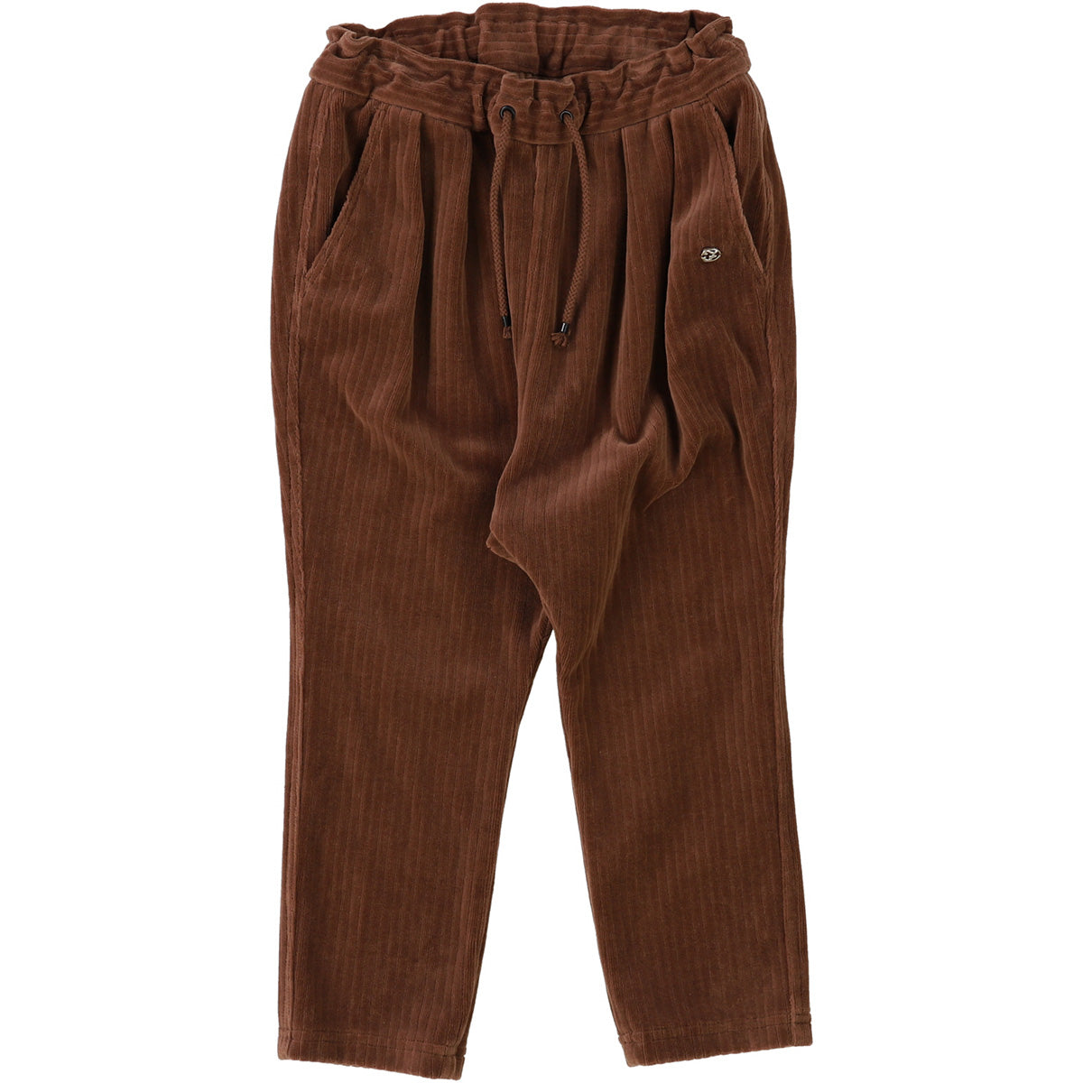 The Knitted Corduroy Pants from Fith. Brown corduroy pants with a drawstring tie.