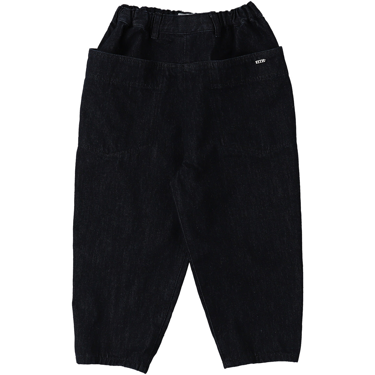 The Side Pocket Denim Pants from Fith. Dark navy denim pants with an elastic waistband, large front pockets.