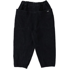 The Side Pocket Denim Pants from Fith. Dark navy denim pants with an elastic waistband, large front pockets.
