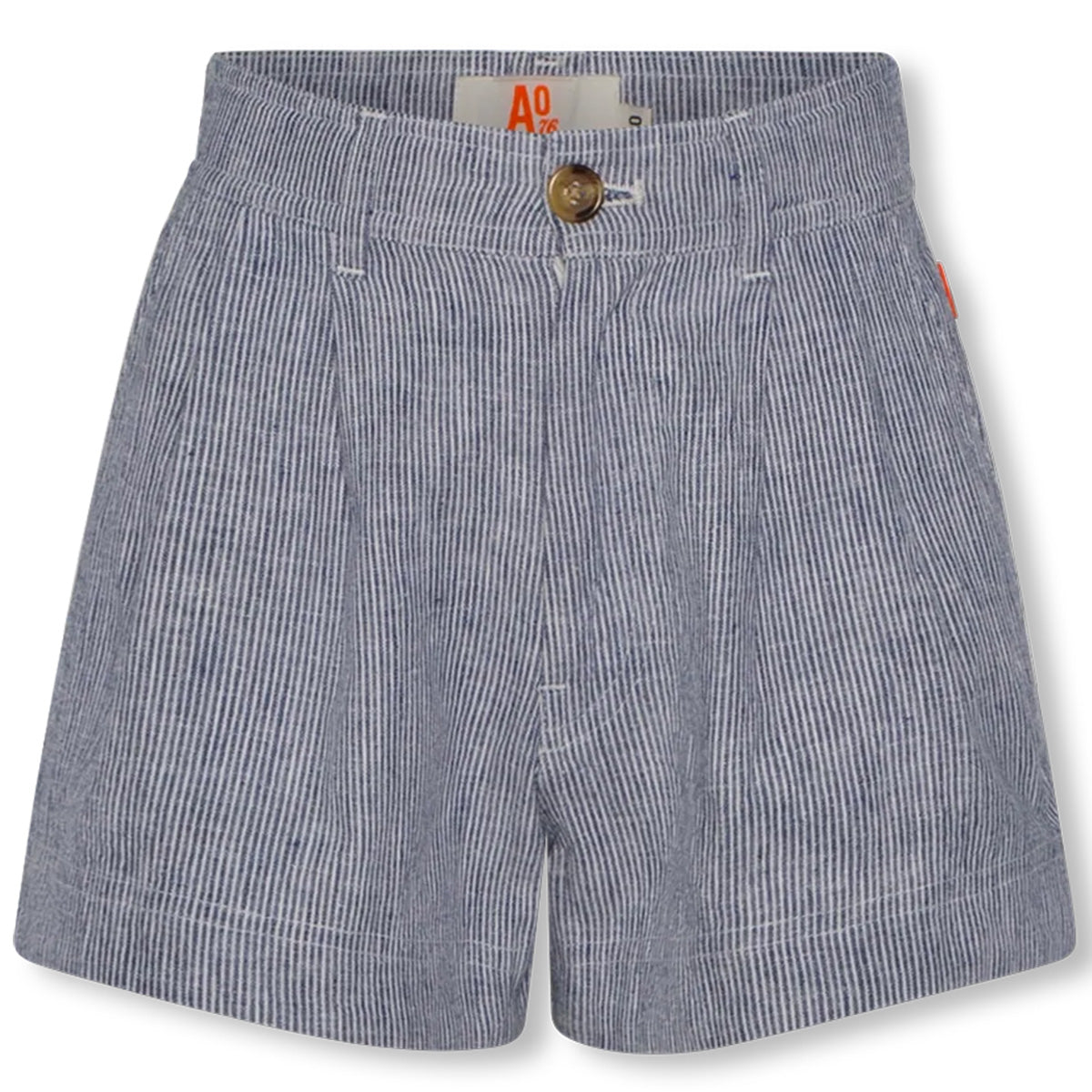 AO76 Nyama shorts in blue striped cotton, tailored kids summer shorts with pleats and button closure