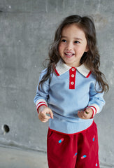Bluegrey Collar Knit Top with Brown Tip