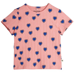The Outlined Hearts Tee from Mini Rodini. All over Outlined heart print, Variegated rib material, Round neck, Snug fit.