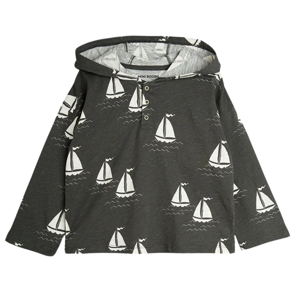 The Sailing Boats Lightweight Hoodie from Mini Rodini. Lightweight hoodie with an all-over Sailing Boats print.