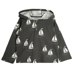The Sailing Boats Lightweight Hoodie from Mini Rodini. Lightweight hoodie with an all-over Sailing Boats print.