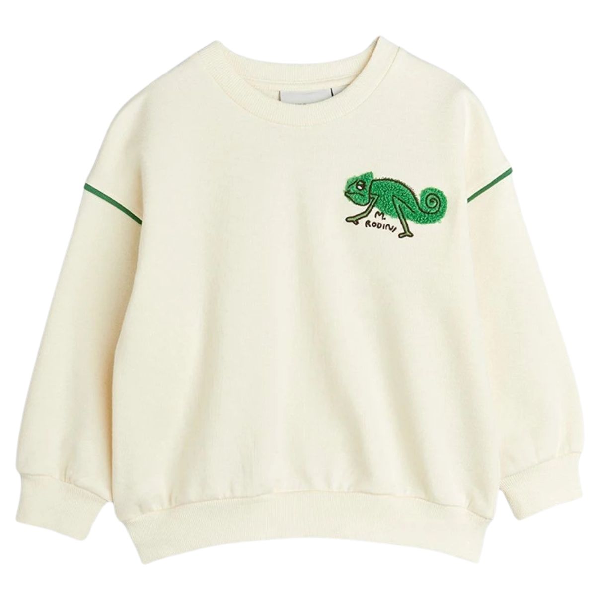 The Lizard Chenille Sweatshirt from Mini Rodini. Relaxed fit sweatshirt with Lizard chenille patch.