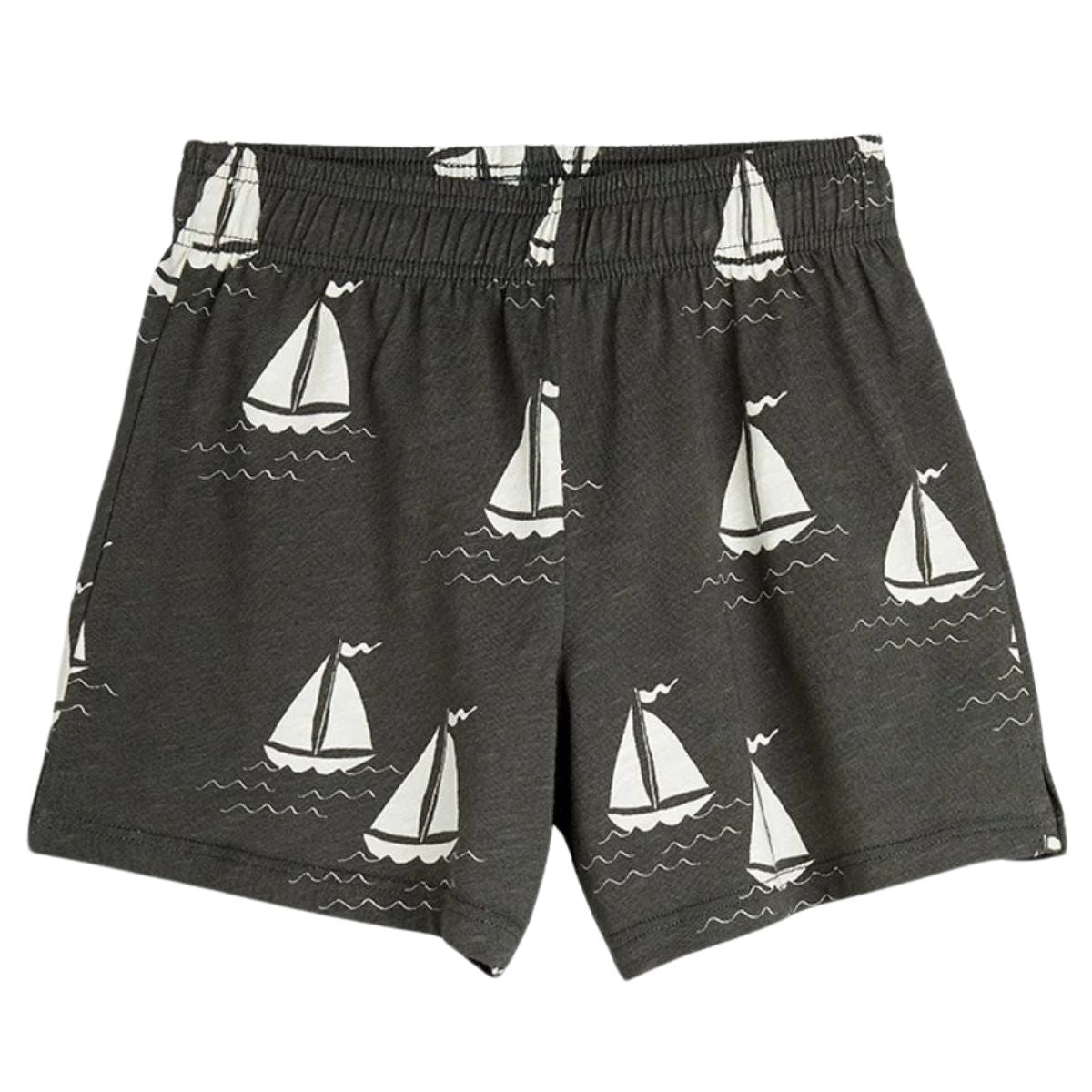 The Sailing Boats Shorts from Mini Rodini. Shorts with an all over Sailing boats print, an elastic waist hidden drawstring.