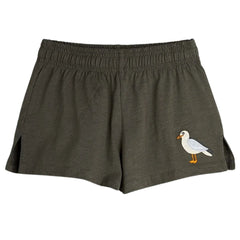 The Seagull Shorts from Mini Rodini. Black shorts with a seagull patch, with a soft elastic waistband.