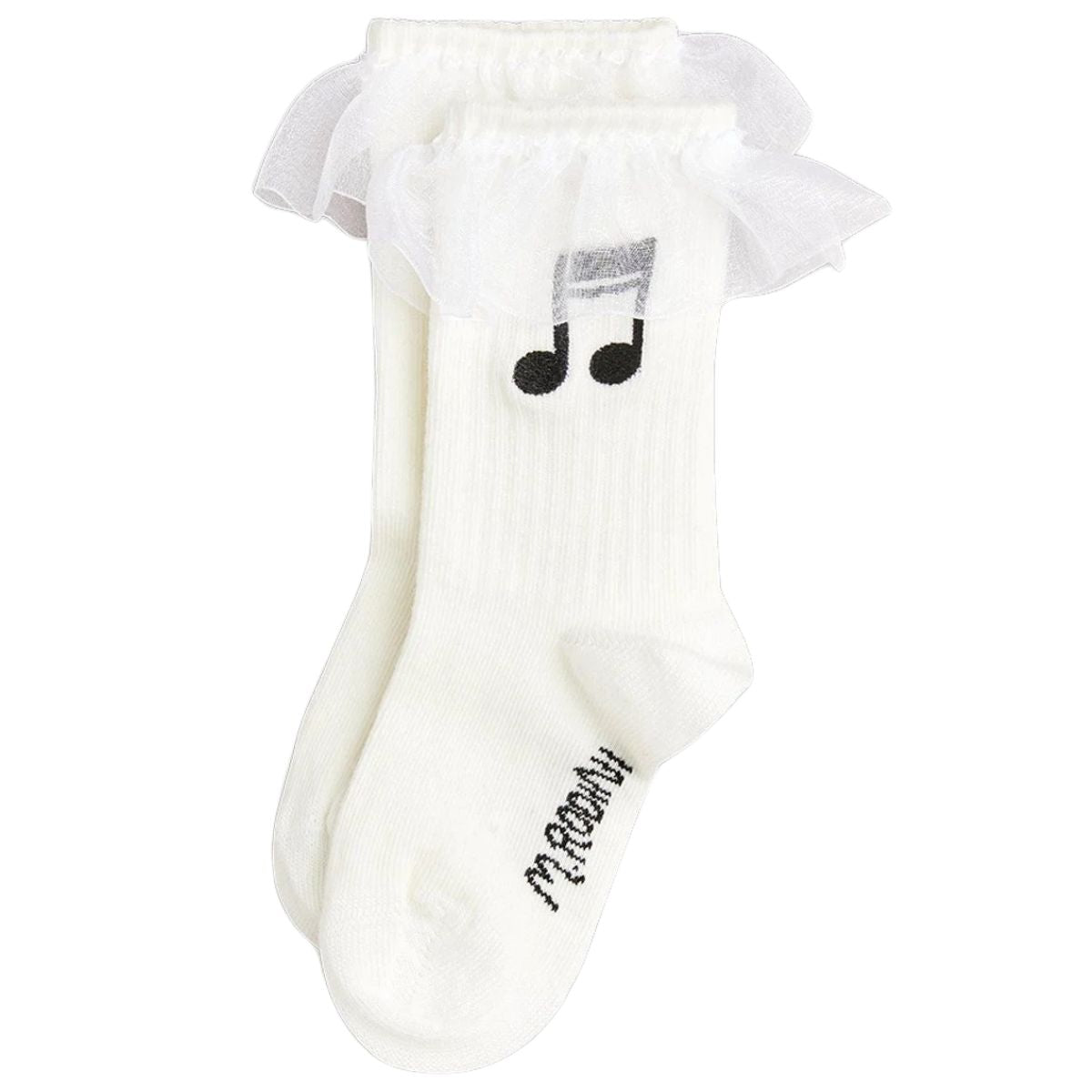 The Note 1 Pack Frill Socks from Mini Rodini. Designed with frill detailing and reinforced heels and toe caps.