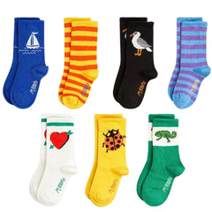 Seagull 7 Pack Socks from Mini Rodini. Seven pack of socks made from a GOTS certified organic cotton.