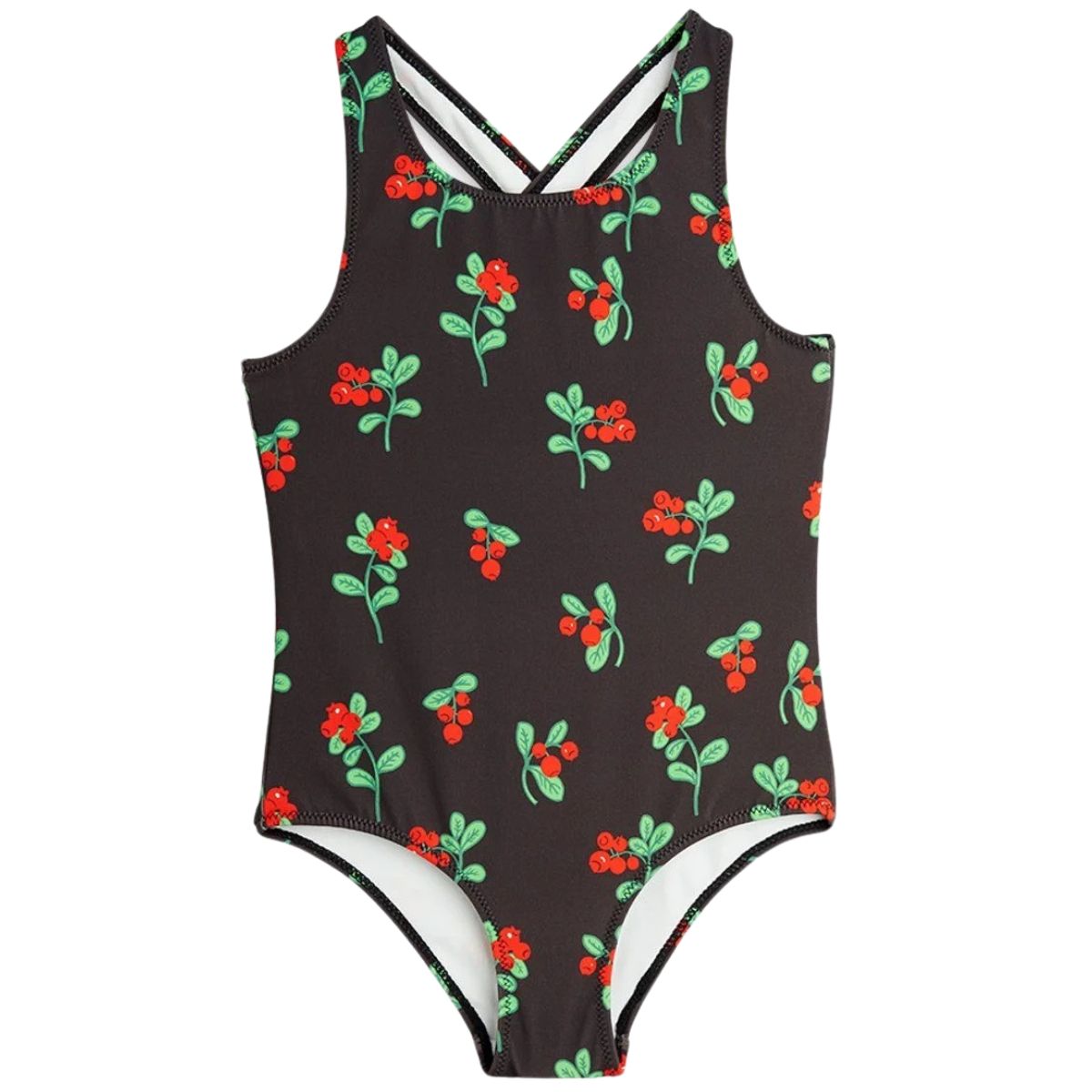The Lingonberries Swimsuit from Mini Rodini. Designed with an open back with crossed shoulder straps. 