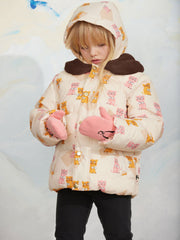 Kittens Faux Fur Collar Puffer Jacket