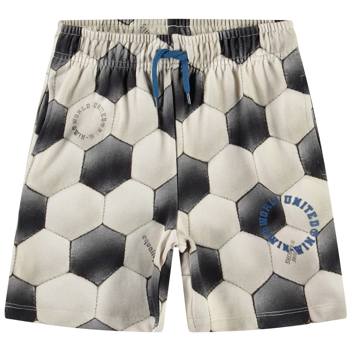Adian Shorts by Molo. Soccer-inspired shorts featuring a realistic black-and-white hexagonal pattern mimicking a soccer ball