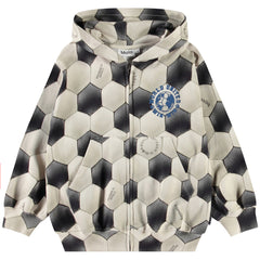 Mazz Hoodie from Molo with zip and pouch pocket with black-and-white mimicking a soccer ball print