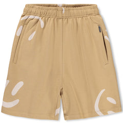 Amil Shorts from Molo in beige with abstract white print, elastic waistband and relaxed fit kids shorts for everyday wear.
