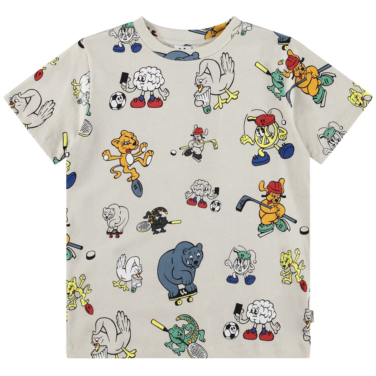 The Ralphie Tee from Molo kids organic cotton T-shirt with colorful sports animal character print.