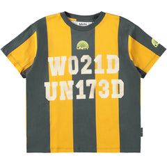 The Rodney Tee from Molo kids striped T-shirt with varsity graphic print and sporty casual style.