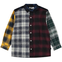 The Remon Shirt from Molo kids plaid button-up shirt with multicolor patchwork check pattern.