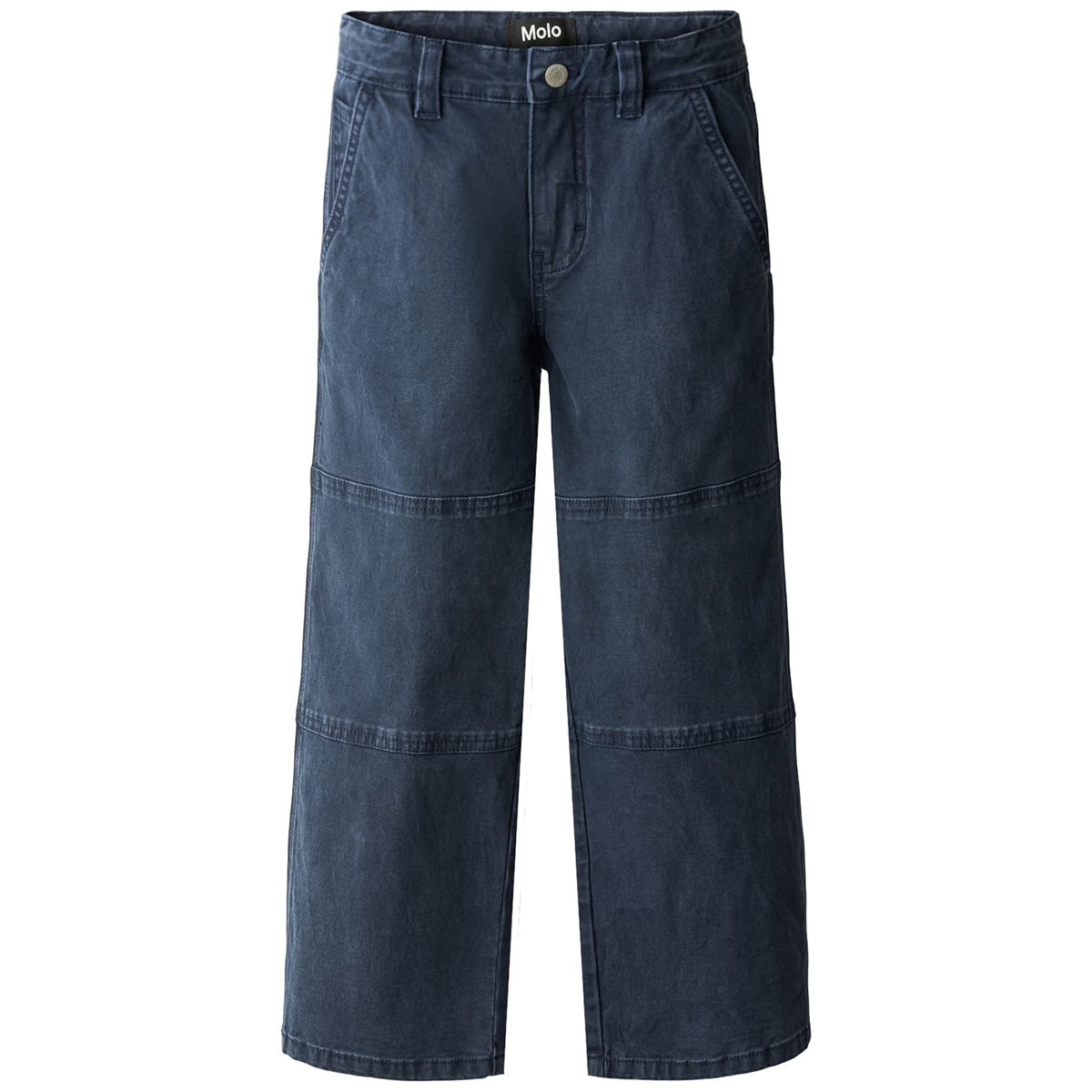 Alfred Pants by Molo dark blue wide leg cropped kids pants with patch pockets and button closure