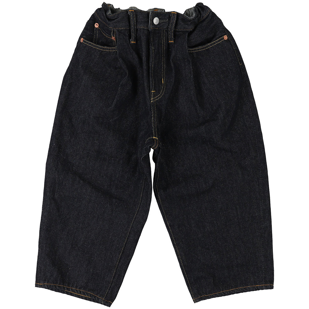 The Wool Lined denim Easy Pants by Denim Dungaree. Kids' dark denim jeans with an elastic waist.