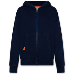 The Eldo Sweater Denim from AO76. Cozy zip-up hoodie with front pockets, ribbed cuffs and hem, hood.