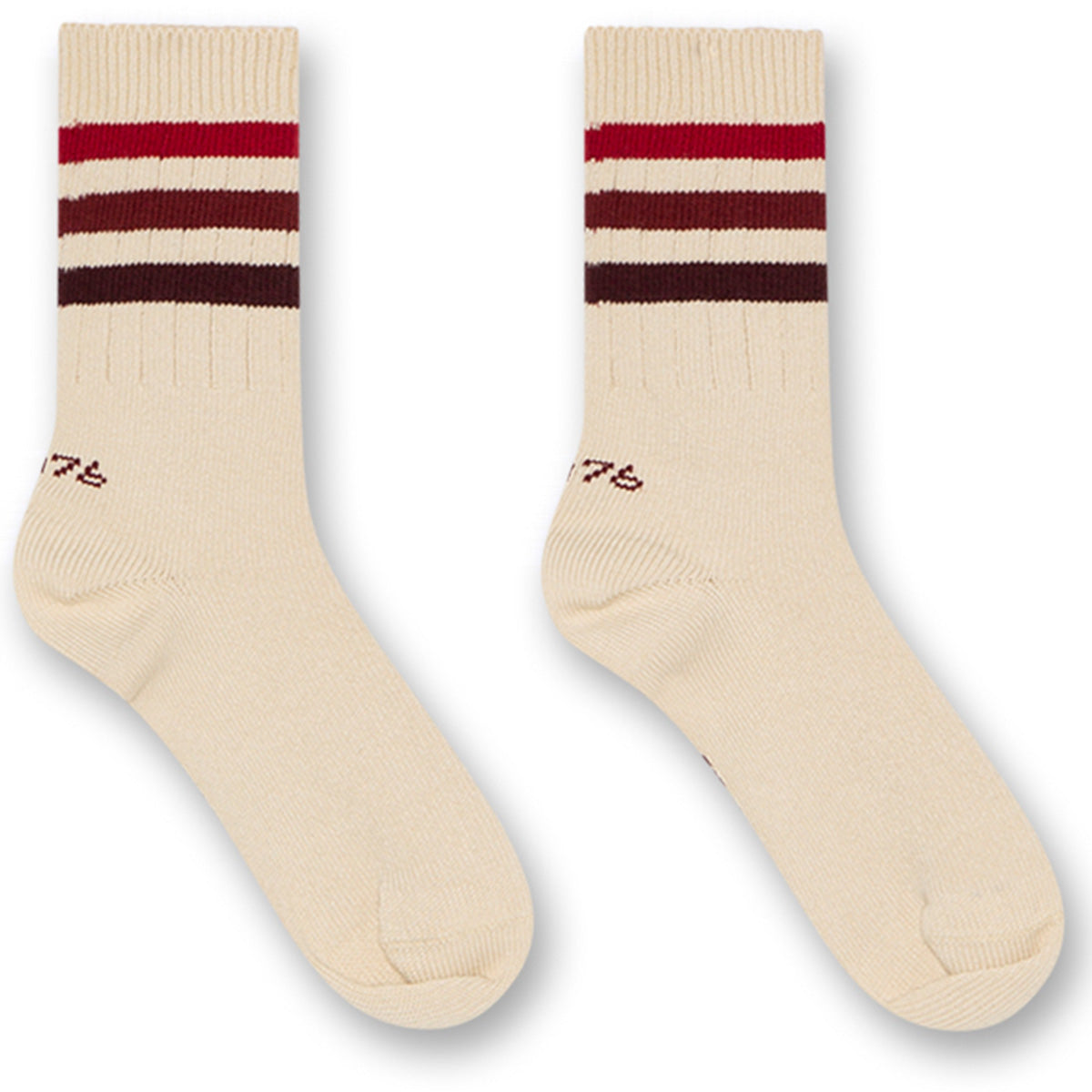 The Chan Socks B from AO76. Ribbed crew socks featuring bold contrasting stripes.