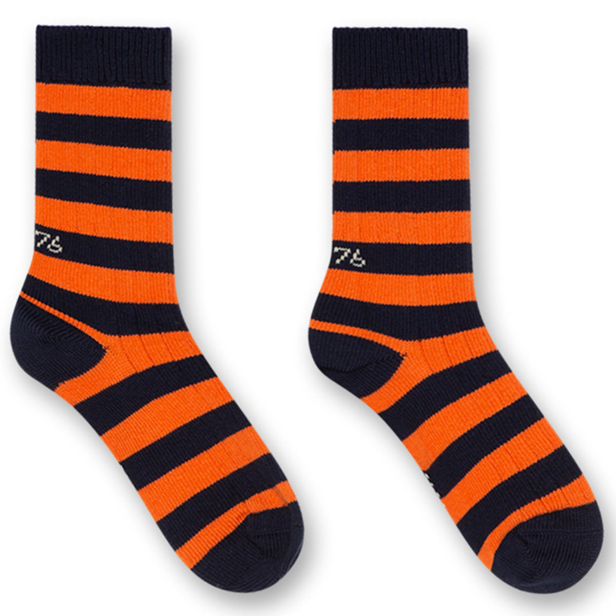The Woo Socks B from AO76. Ribbed crew socks with bold, contrasting stripes.
