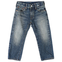 The 12oz Home Made Denim 5 Pocket Pants from Denim Dungaree. Pair of blue jeans on a white background.