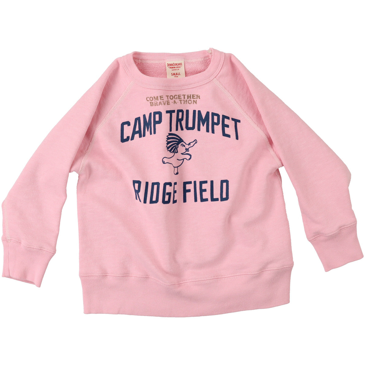 The Elephant Sweatshirt from Denim Dungaree with navy text print and elephant graphic.